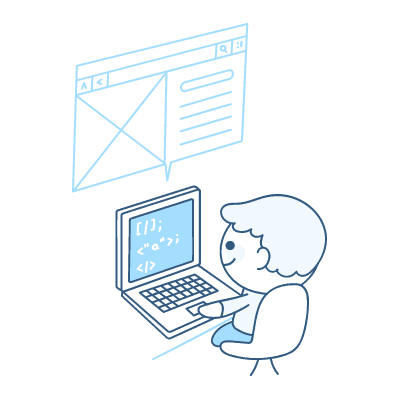 Baiat lucreaza pe laptop - ilustratie